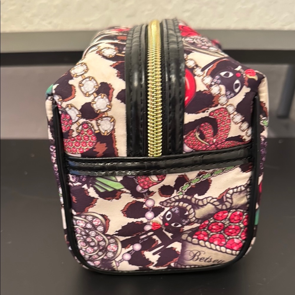 Betsey Johnson Red and Green Floral Cosmetic Bag - Picture 5 of 7